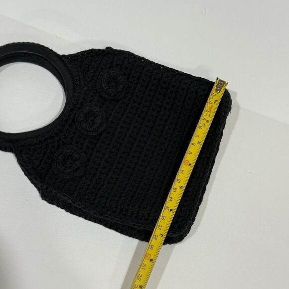 WOMEN CROCHET BLACK VINTAGE CLUTCH PURSE HANDBAG BAG WITH FLOWERS BOHO STYLE - Picture 14 of 15
